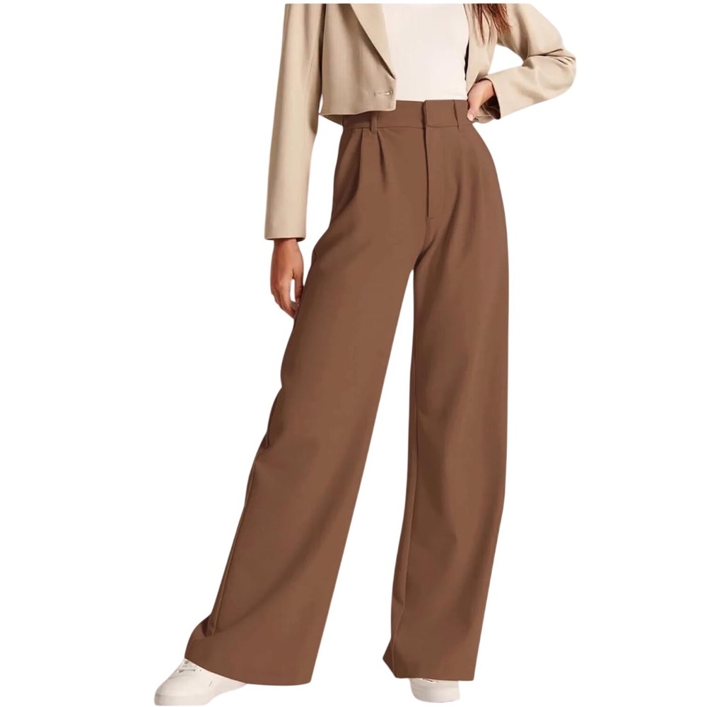 NiMin Womens Wide Leg Pleated Trousers Medium Brown High Rise Pants NWT